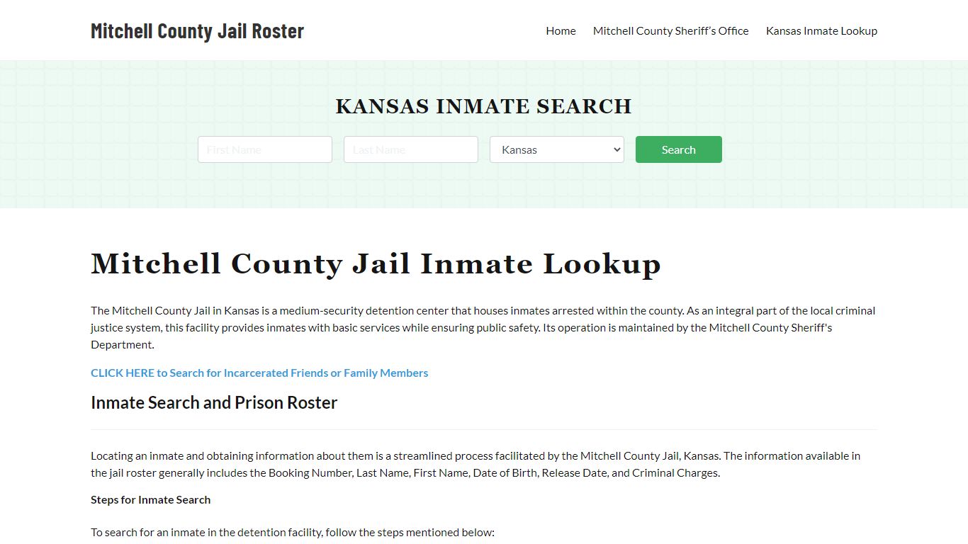 Mitchell County Jail Roster Lookup, KS, Inmate Search